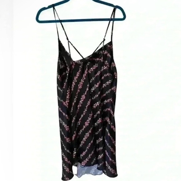 Free People Floral Black Satin Spaghetti Strap Mini
Slip Dress Y2K - Picture 3 of 7